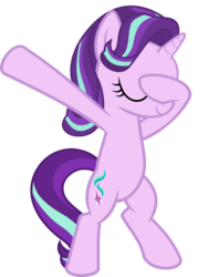 Size: 813x1024 | Tagged: safe, artist:uigsyvigvusy, artist:wissle, starlight glimmer, pony, unicorn, g4, bipedal, covering eyes, cute, dab, eyes closed, facehoof, female, glimmerbetes, mare, simple background, smiling, solo, trace, transparent background, vector