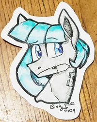 Size: 2374x2968 | Tagged: safe, artist:binkyt11, oc, oc only, pony, robot, robot pony, bust, female, frown, high res, mare, roboticization, solo, traditional art, watercolor painting