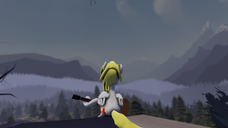 Size: 3840x2160 | Tagged: safe, artist:angelbirb, oc, oc only, pony, 3d, guitar, high res, mountain, mountain range, solo, source filmmaker, tree