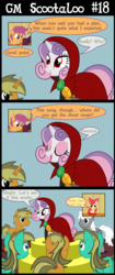 Size: 1589x3774 | Tagged: safe, artist:gm-scoots, artist:little jackie papercut, apple bloom, scootaloo, sweetie belle, oc, oc:gold rush, oc:phantom gentle, pony, vampire, comic:bleeding hearts, g4, bard, cutie mark crusaders, dungeons and dragons, fantasy class, ogres and oubliettes, pen and paper rpg, rpg