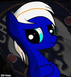 Size: 3150x3436 | Tagged: safe, artist:tjarvinengts, oc, oc only, oc:electric blue, pony, badge, chelsea, crossed arms, english, football, high res, looking at you, male, smiling at you, solo, sports, stallion