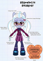 Size: 1946x2750 | Tagged: safe, artist:darkhooves, derpibooru exclusive, sugarcoat, equestria girls, g4, clothes, concept, crystal prep academy uniform, crystal prep shadowbolts, cute, darkhooves wastes our time, digital art, doll, equestria girls minis, female, glasses, graph paper, hairclip, leggings, mockup, pantyhose, pigtails, pleated skirt, ribbon, school uniform, shoes, skirt, smiling, socks, solo, stand, sugarcute, toy, twintails