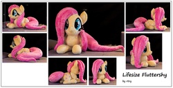 Size: 6720x3440 | Tagged: safe, artist:rtryart, fluttershy, pegasus, pony, g4, folded wings, irl, photo, plushie, sitting, solo, wings