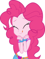 Size: 3000x3935 | Tagged: safe, artist:cloudy glow, pinkie pie, equestria girls, g4, my little pony equestria girls: legend of everfree, .ai available, camp everfree outfits, clothes, cute, diapinkes, eyes closed, female, high res, shirt, shorts, simple background, solo, tongue out, transparent background, vector, wristband