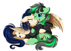 Size: 2494x1816 | Tagged: safe, artist:pridark, oc, oc only, alicorn, pegasus, pony, alicorn oc, clothes, cute, ear piercing, eyes closed, female, glasses, hoodie, hug, male, mare, ocbetes, piercing, simple background, stallion, sweater, transparent background