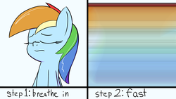 Size: 2863x1617 | Tagged: safe, artist:infrayellow, rainbow dash, pony, g4, bust, comic, eyes closed, fast, female, how to, inhaling, mare, motion blur, step by step