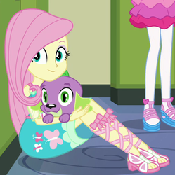 Size: 511x514 | Tagged: safe, screencap, fluttershy, pinkie pie, spike, spike the regular dog, dog, equestria girls, equestria girls specials, g4, my little pony equestria girls: better together, my little pony equestria girls: forgotten friendship, clothes, cropped, dress, feet, legs, offscreen character, pantyhose, paws, sandals, skirt, smiling