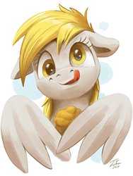 Size: 1500x1991 | Tagged: safe, artist:tsitra360, derpy hooves, pegasus, pony, g4, cute, derpabetes, female, floppy ears, food, mare, muffin, simple background, solo, tongue out
