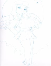 Size: 927x1200 | Tagged: safe, artist:shonuff44, inky rose, bat, human, g4, big breasts, breasts, busty inky rose, humanized, moon, traditional art, winged humanization, wings