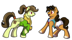 Size: 2451x1380 | Tagged: safe, artist:littletigressda, oc, oc:chilenia, oc:tailcoatl, earth pony, pegasus, pony, chile, clothes, female, looking at each other, mare, mexico, nation ponies, ponified, raised hoof, simple background, summer, sunglasses, sweater, transparent background, winter