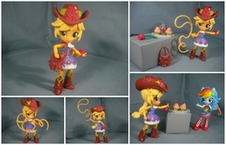 Size: 6000x3866 | Tagged: safe, artist:krisanderson97, applejack, rainbow dash, equestria girls, g4, boots, clothes, cupcake, doll, dress, equestria girls minis, eqventures of the minis, fall formal outfits, female, flower, food, irl, lasso, photo, purse, rope, rose, shoes, toy