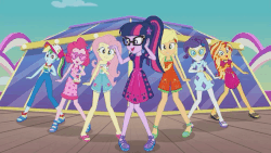 Size: 1000x562 | Tagged: safe, screencap, applejack, fluttershy, pinkie pie, rainbow dash, rarity, sci-twi, sunset shimmer, twilight sparkle, equestria girls, g4, my little pony equestria girls: better together, animated, cruise ship, female, gif, humane five, humane seven, humane six, reversed