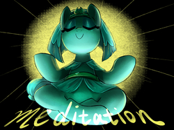 Size: 1600x1200 | Tagged: safe, artist:oofycolorful, somnambula, pony, g4, female, lotus position, mare, meditating, smiling, solo