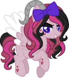 Size: 1147x1299 | Tagged: safe, artist:t-aroutachiikun, oc, oc only, oc:carnival rose, pegasus, pony, female, horns, mare, obtrusive watermark, simple background, solo, transparent background, watermark