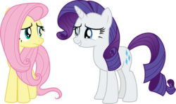 Size: 5056x3000 | Tagged: safe, artist:cloudy glow, fluttershy, rarity, pony, fake it 'til you make it, g4, female, looking at each other, mare, simple background, smiling, transparent background, vector