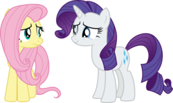 Size: 4994x3000 | Tagged: safe, artist:cloudy glow, fluttershy, rarity, pony, fake it 'til you make it, g4, female, looking at each other, mare, simple background, smiling, transparent background, vector