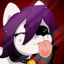 Size: 604x604 | Tagged: safe, artist:cherry_kotya, oc, oc only, oc:the doll, pony, collar, doll, freckles, looking at you, mlem, one eye closed, silly, simple background, solo, tongue out, toy, wink