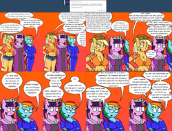 Size: 5130x3897 | Tagged: safe, artist:americananomaly, applejack, rainbow dash, anthro, g4, anthroquestria, clothes, crown, dress, jewelry, regalia