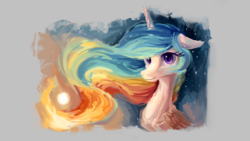 Size: 1820x1024 | Tagged: safe, artist:plainoasis, princess celestia, alicorn, pony, g4, female, floppy ears, mare, painting, smiling, solo