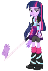 Size: 2447x3588 | Tagged: safe, artist:sketchmcreations, twilight sparkle, equestria girls, g4, clothes, commission, compression shorts, disney, female, high res, keyblade, kingdom hearts, leg warmers, looking at you, shoes, shorts, simple background, skirt, smiling, solo, transparent background, vector