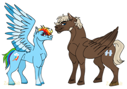 Size: 2388x1668 | Tagged: safe, artist:detoxx-retoxx, dumbbell, rainbow dash, pegasus, pony, g4, dumbdash, female, looking at you, male, mare, shipping, simple background, spread wings, stallion, story included, straight, transparent background, wings