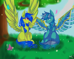 Size: 3600x2850 | Tagged: source needed, useless source url, safe, artist:mvios, oc, oc only, oc:aremsk, oc:雨澜之虹, alicorn, pegasus, pony, alicorn oc, duo, high res, wallpaper