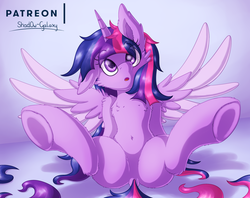 Size: 2900x2300 | Tagged: safe, artist:shad0w-galaxy, twilight sparkle, alicorn, pony, g4, adorasexy, adorkable, belly button, blushing, butt, chest fluff, cute, dork, ear fluff, female, fluffy, high res, hooves, horn, mare, open mouth, plot, sexy, solo, spread legs, spread wings, spreading, twilight sparkle (alicorn), wings