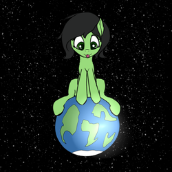 Size: 1000x1000 | Tagged: safe, artist:mercurial64, oc, oc:filly anon, pony, :p, cute, female, filly, giant pony, macro, pony bigger than a planet, silly, sitting, space, stars, tongue out