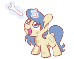 Size: 2560x2048 | Tagged: safe, artist:sugar morning, oc, oc only, oc:kit bash, pony, unicorn, chibi, cute, female, high res, magic, mare, open mouth, simple background, solo, standing, transparent background, wrench