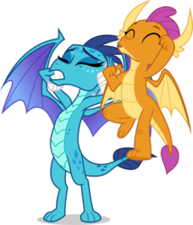 Size: 5390x6299 | Tagged: safe, artist:tomfraggle, princess ember, smolder, dragon, g4, school daze, absurd resolution, annoyed, cheering, covering, cute, dragoness, duo, duo female, eyes closed, female, simple background, smolderbetes, transparent background, vector