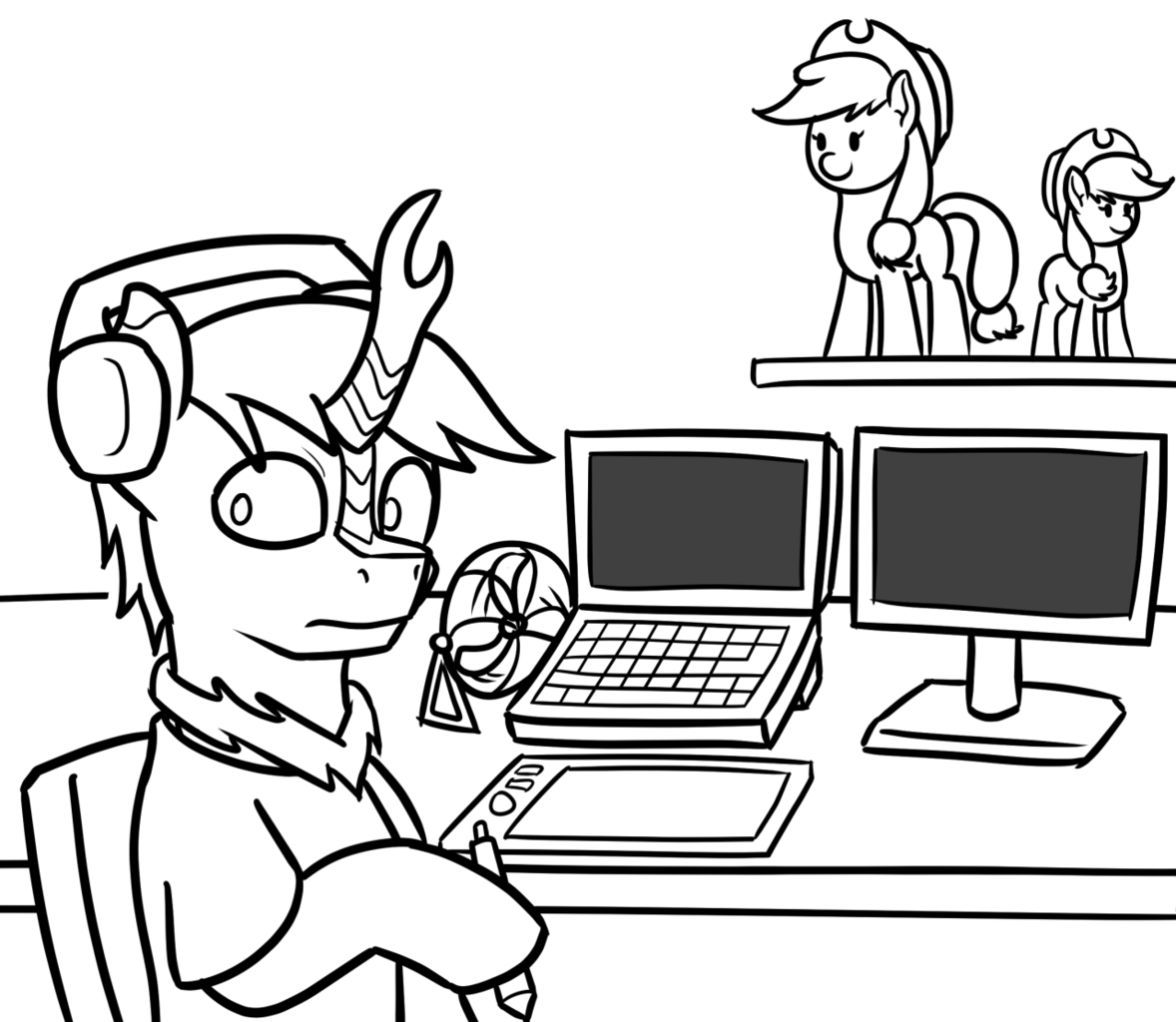#1936184 - safe, artist:mkogwheel, applejack, oc, kirin, g4, computer ...