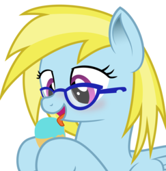 Size: 2577x2650 | Tagged: safe, artist:blue-vector, oc, oc only, oc:cloud cuddler, pegasus, pony, female, food, glasses, high res, ice cream, licking, pegasus oc, simple background, smiling, solo, tongue out, transparent background, vector