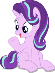 Size: 3787x5000 | Tagged: safe, artist:dashiesparkle, starlight glimmer, pony, unicorn, g4, the times they are a changeling, .svg available, absurd resolution, cute, female, glimmerbetes, happy, mare, open mouth, raised hoof, simple background, sitting, smiling, solo, transparent background, underhoof, vector