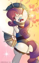 Size: 1000x1601 | Tagged: safe, artist:lennonblack, rarity, pony, unicorn, g4, bipedal, butt, clothes, cosplay, costume, crossover, female, kitana, leotard, looking at you, mare, mortal kombat, ninja, plot, rearity, remake, solo, tessen, video game crossover, war fan