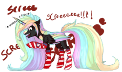 Size: 4512x2672 | Tagged: safe, artist:azrealrou, oc, oc only, oc:chromatic visions, alicorn, pony, clothes, simple background, socks, solo, striped socks, transparent background