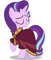 Size: 3500x4091 | Tagged: safe, artist:aeonkrow, starlight glimmer, pony, unicorn, g4, road to friendship, clothes, eyes closed, female, grin, high res, one leg raised, raised hoof, robe, shadow, simple background, smiling, solo, transparent background, vector