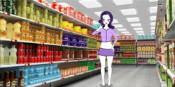 Size: 1920x959 | Tagged: safe, artist:lewdman03, artist:sjrslev, rarity, human, comic:shopping for nudity, g4, breasts, collaboration, humanized, shops, store