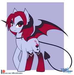 Size: 2209x2243 | Tagged: safe, artist:xwhitedreamsx, oc, oc only, pony, succubus pony, female, high res, horn, mare, smiling, solo, succubus oc