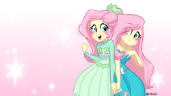 Size: 1280x720 | Tagged: safe, artist:riouku, fluttershy, equestria girls, equestria girls series, g4, so much more to me, clothes, cute, dress, female, holding hands, shyabetes, smiling