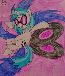 Size: 1280x1493 | Tagged: safe, artist:dncsamsonart, dj pon-3, vinyl scratch, pony, unicorn, g4, female, mare, record, solo, traditional art