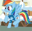 Size: 103x100 | Tagged: safe, screencap, rainbow dash, pony, g4, winter wrap up, animated, clothes, cropped, female, gif, gif for breezies, picture for breezies, solo, vest