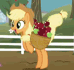 Size: 105x100 | Tagged: safe, screencap, applejack, earth pony, pony, g4, the ticket master, animated, applejack's hat, cowboy hat, cropped, cute, female, gif, gif for breezies, happy, hat, jackabetes, jumping, mare, open mouth, picture for breezies, solo