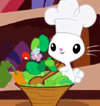 Size: 100x106 | Tagged: safe, screencap, angel bunny, g4, the ticket master, animated, chef's hat, cropped, food, gif, gif for breezies, golden oaks library, hat, male, picture for breezies, salad, solo