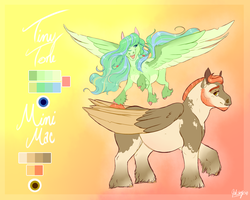 Size: 1280x1024 | Tagged: safe, artist:qatsby, oc, oc:mini mac, oc:tiny tone, pegasus, pony, female, gradient background, male, mare, oc x oc, offspring, offspring shipping, parent:big macintosh, parent:cherry jubilee, parents:cherrymac, reference sheet, shipping, stallion, straight, unshorn fetlocks