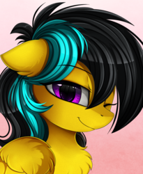 Size: 1446x1764 | Tagged: safe, artist:pridark, oc, oc only, pegasus, pony, bust, chest fluff, commission, cute, female, floppy ears, looking at you, mare, one eye closed, portrait, purple eyes, smiling, solo, wink