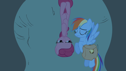 Size: 1280x720 | Tagged: safe, screencap, pinkie pie, rainbow dash, pony, g4, party of one, eyes closed, saddle bag