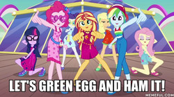 Size: 600x337 | Tagged: safe, applejack, fluttershy, pinkie pie, rainbow dash, rarity, sci-twi, sunset shimmer, twilight sparkle, equestria girls, g4, i'm on a yacht, my little pony equestria girls: better together, caption, geode of empathy, geode of sugar bombs, humane five, humane seven, humane six, image macro, kazaam, magical geodes, memeful.com, nostalgia critic, quote, shaquille o'neal, text