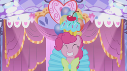 Size: 1280x720 | Tagged: safe, screencap, pinkie pie, earth pony, pony, g4, suited for success, clothes, dress, eyes closed, female, mare, smiling, solo