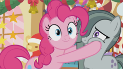 Size: 1037x583 | Tagged: safe, screencap, marble pie, pinkie pie, earth pony, pony, best gift ever, g4, cropped, cute, diapinkes, female, looking at you, mare, pie sisters, siblings, sisters, smiling, squishy cheeks, sugarcube corner, wavy mouth