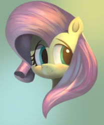 Size: 2060x2491 | Tagged: safe, artist:ahobobo, fluttershy, pony, g4, blushing, bust, digital painting, female, gradient background, high res, looking away, looking sideways, mare, portrait, smiling, solo